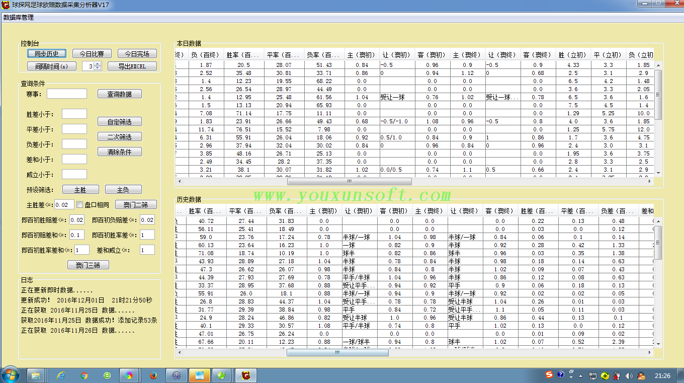 球探网足球欧赔数据采集分析器V17