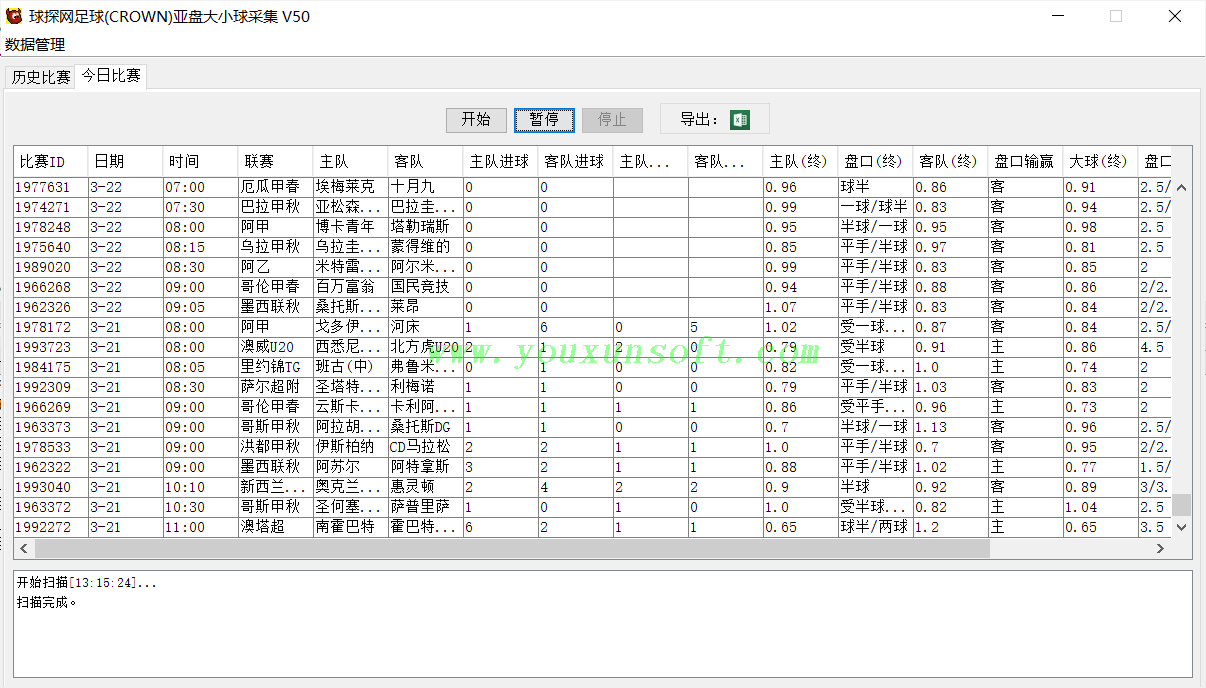 球探网足球(CROWN)亚盘大小球采集 V50