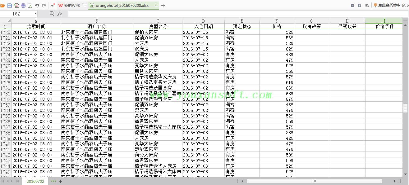 桔子酒店官网房型价格信息采集