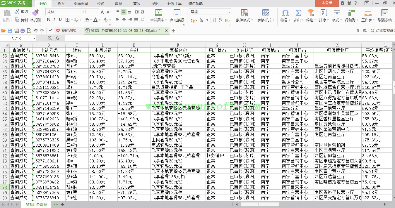 广西移动通讯公司4A管理平台手机用户资费及套餐查询-5