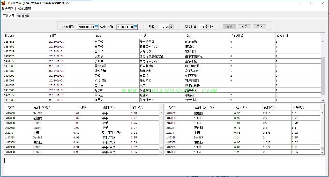 球探网足球(亚盘-大小盘)赔率数据采集分析V29