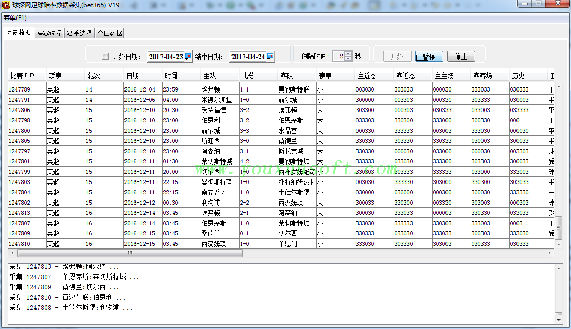 球探网足球赔率数据采集(bet365-SB大小盘)