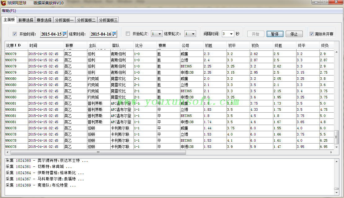 球探网足球赔率数据采集软件V10