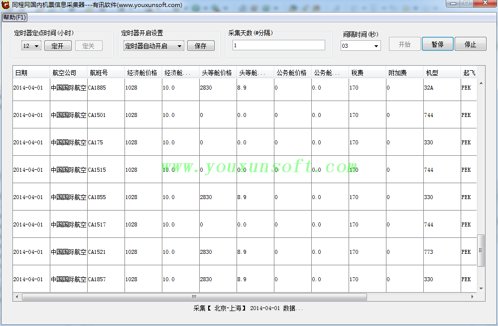 同程网国内机票采集器