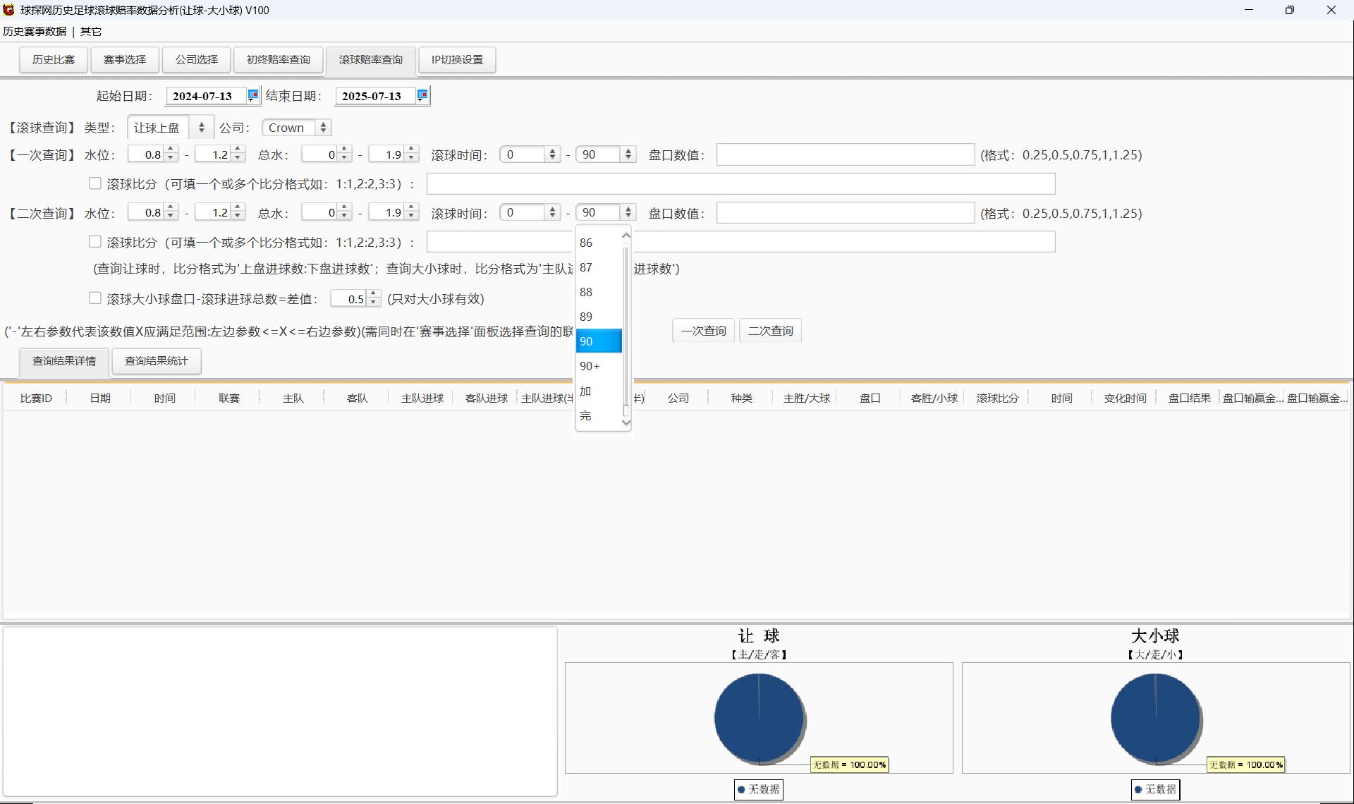球探网历史足球滚球赔率数据分析(让球-大小球)V100